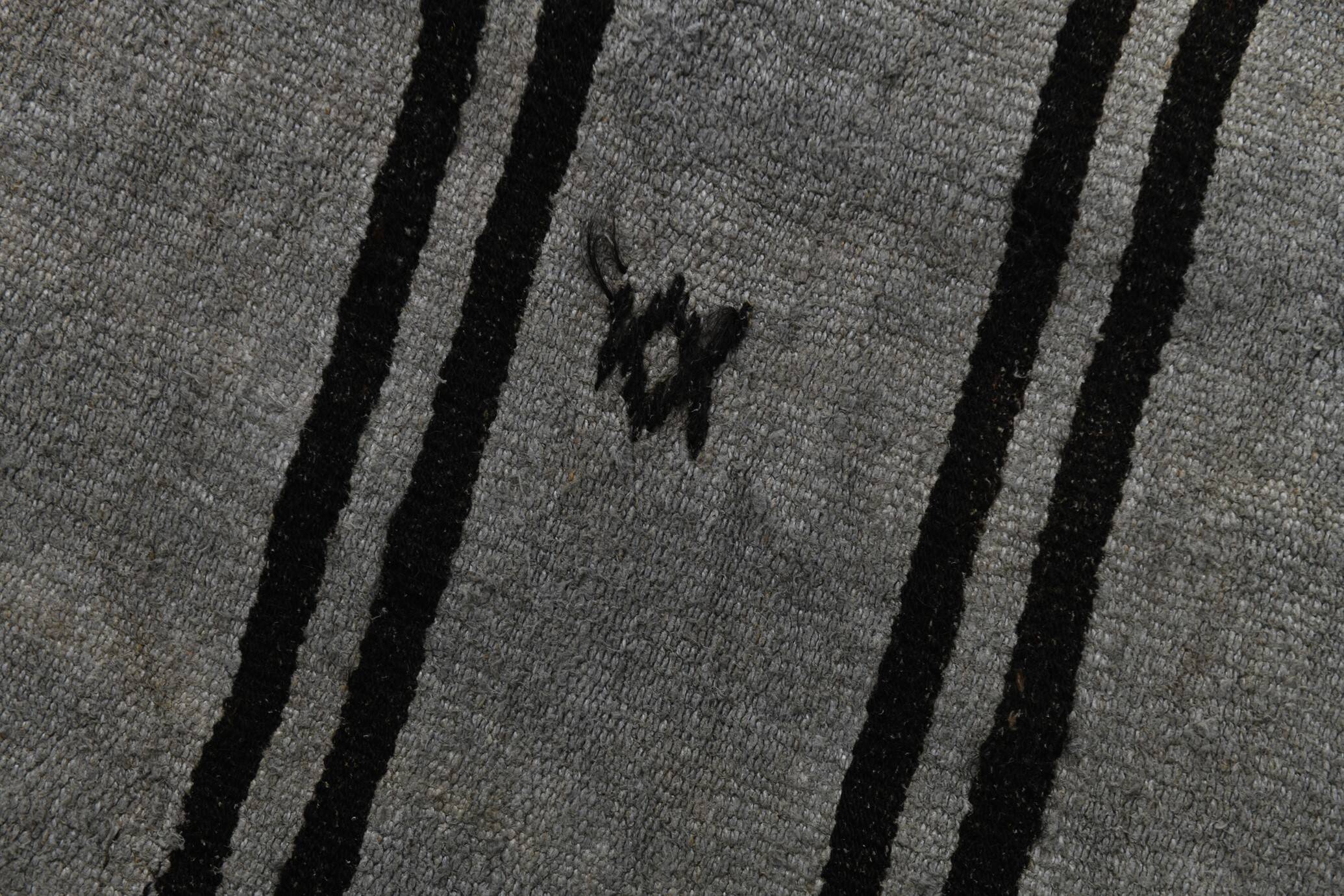 5x7 Vintage Striped Gray & Black Handmade Kilim Rug, 163x227Cm