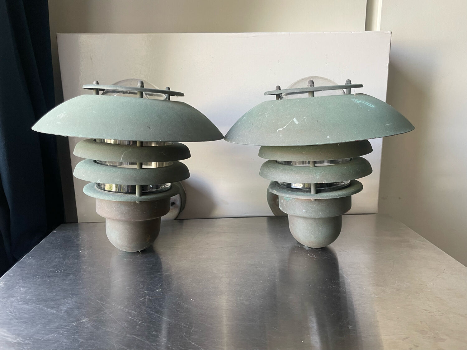 Pair of classic danish vintage outdoor wall lamps in copper