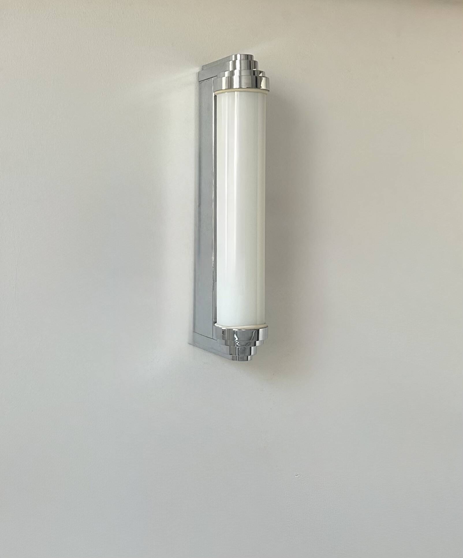 Vintage modernist chrome and opaline wall lamp, France 1980