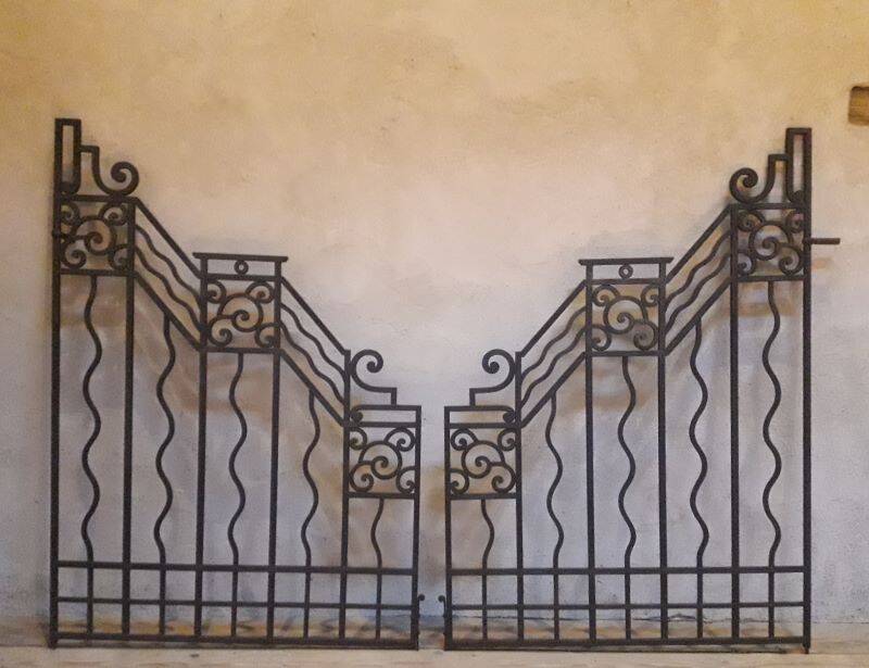 Old wrought iron gate and door grilles 20th century Art Deco