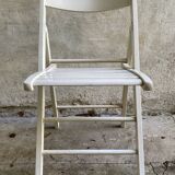 Extra folding chair / garden chair / vintage white lacquered solid wood office chair