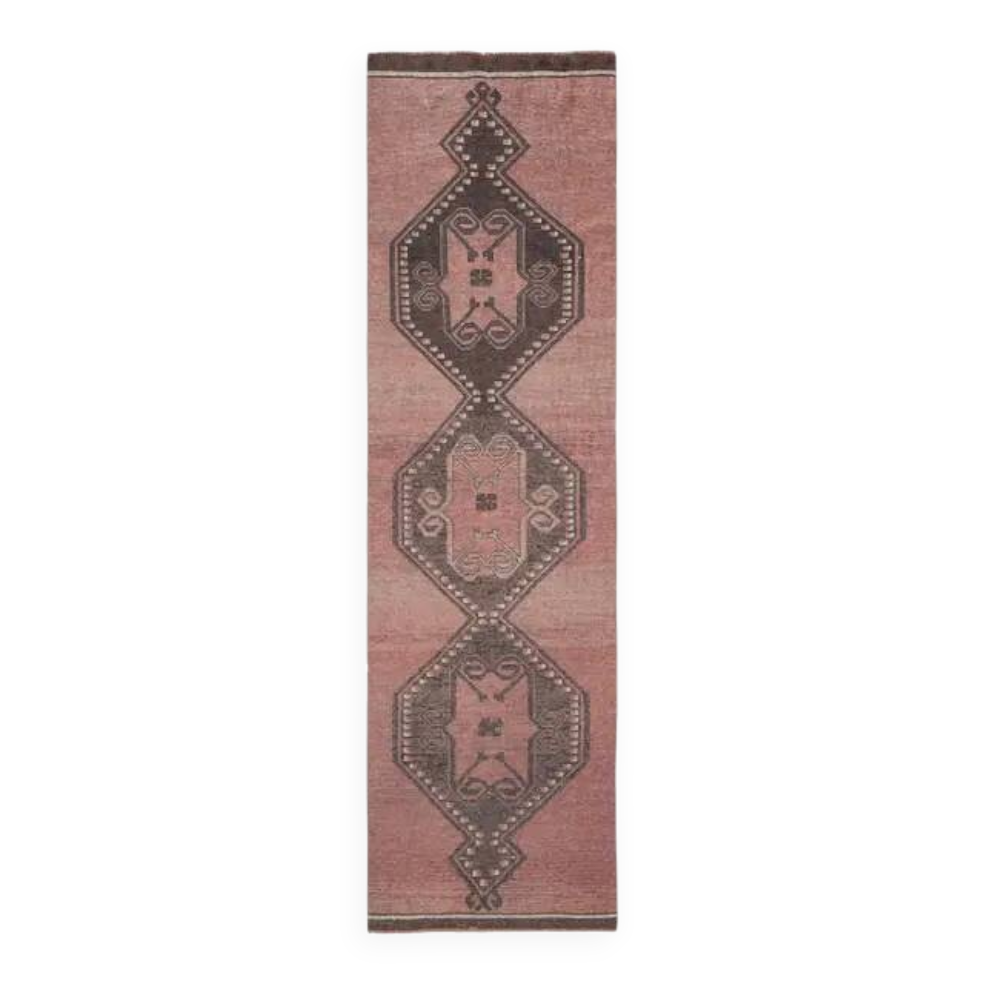 1970s Turkish Oushak Handmade Wool Cotton Pink Runner Rug 100x349