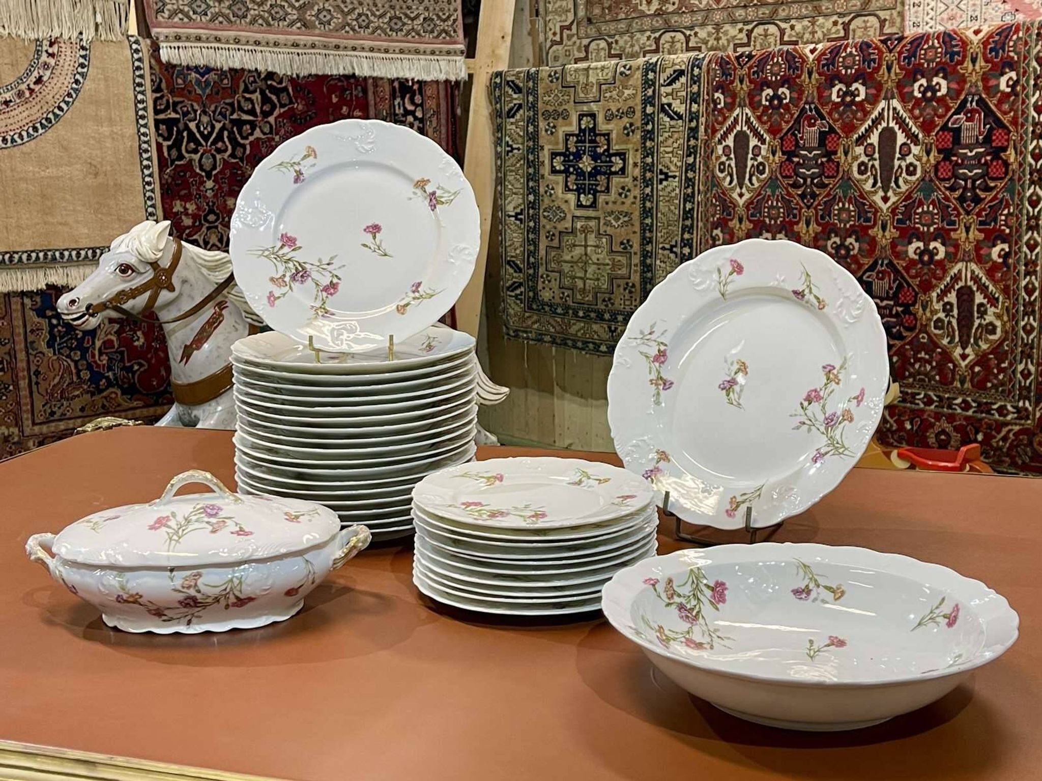 1950s Limoges Porcelain Floral Dinner Service - 31 Pieces