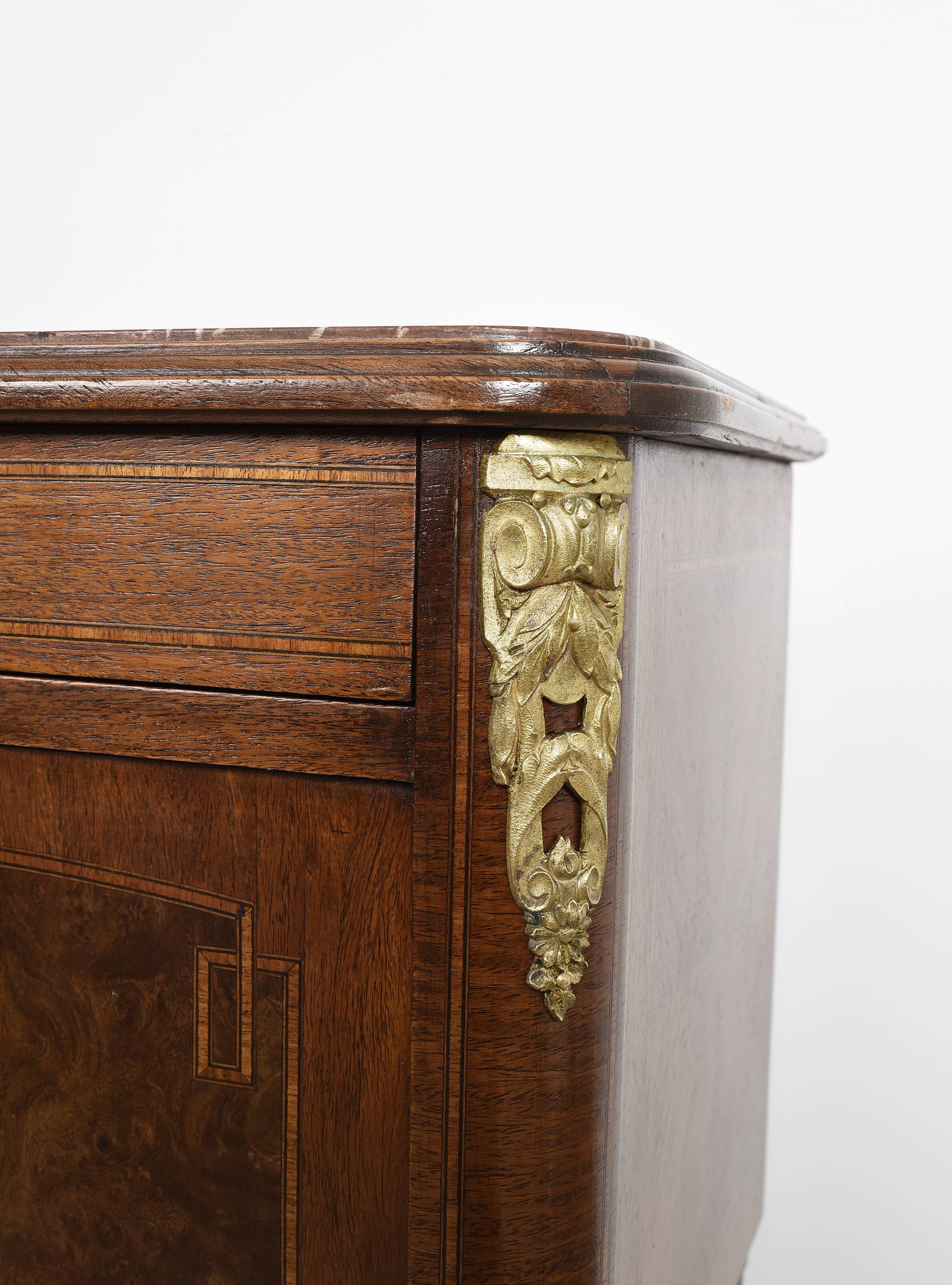 Solid wood bedside table, pink marble