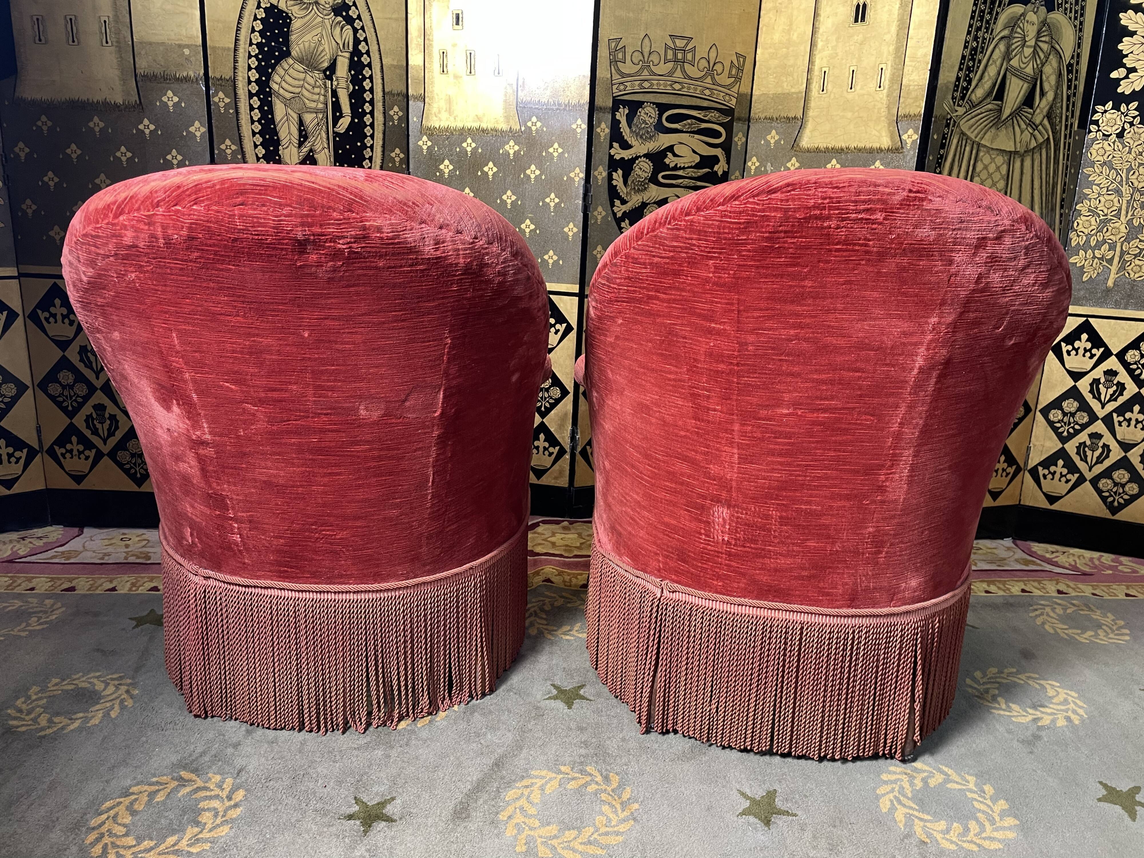 Pair of red velvet toad armchairs