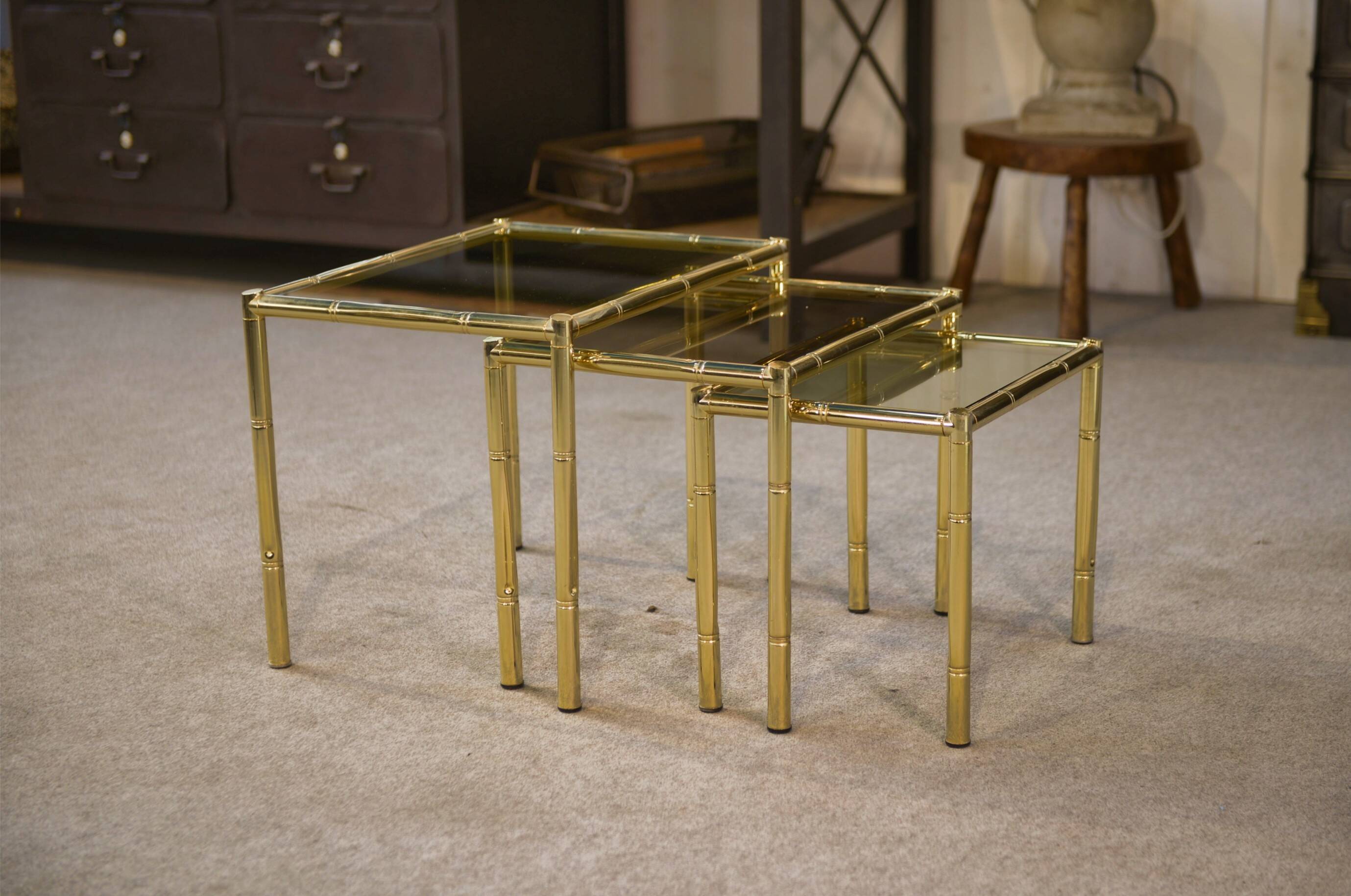 Bamboo imitation brass nesting tables 1980s