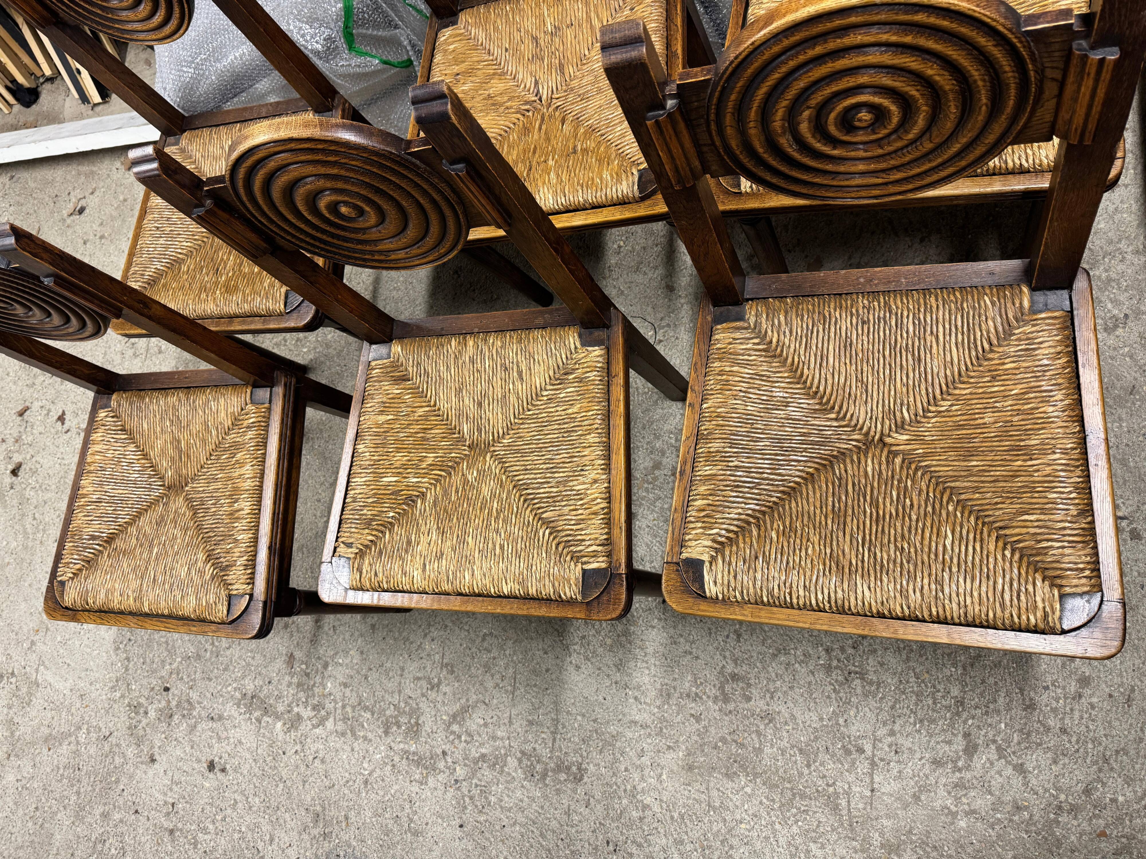 Oak chairs with straw seats in the spirit of charles douduyt