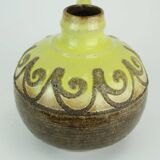 Vase strehla rda fat lava cruche glaçure de lave brune avec modèle jaune 9017