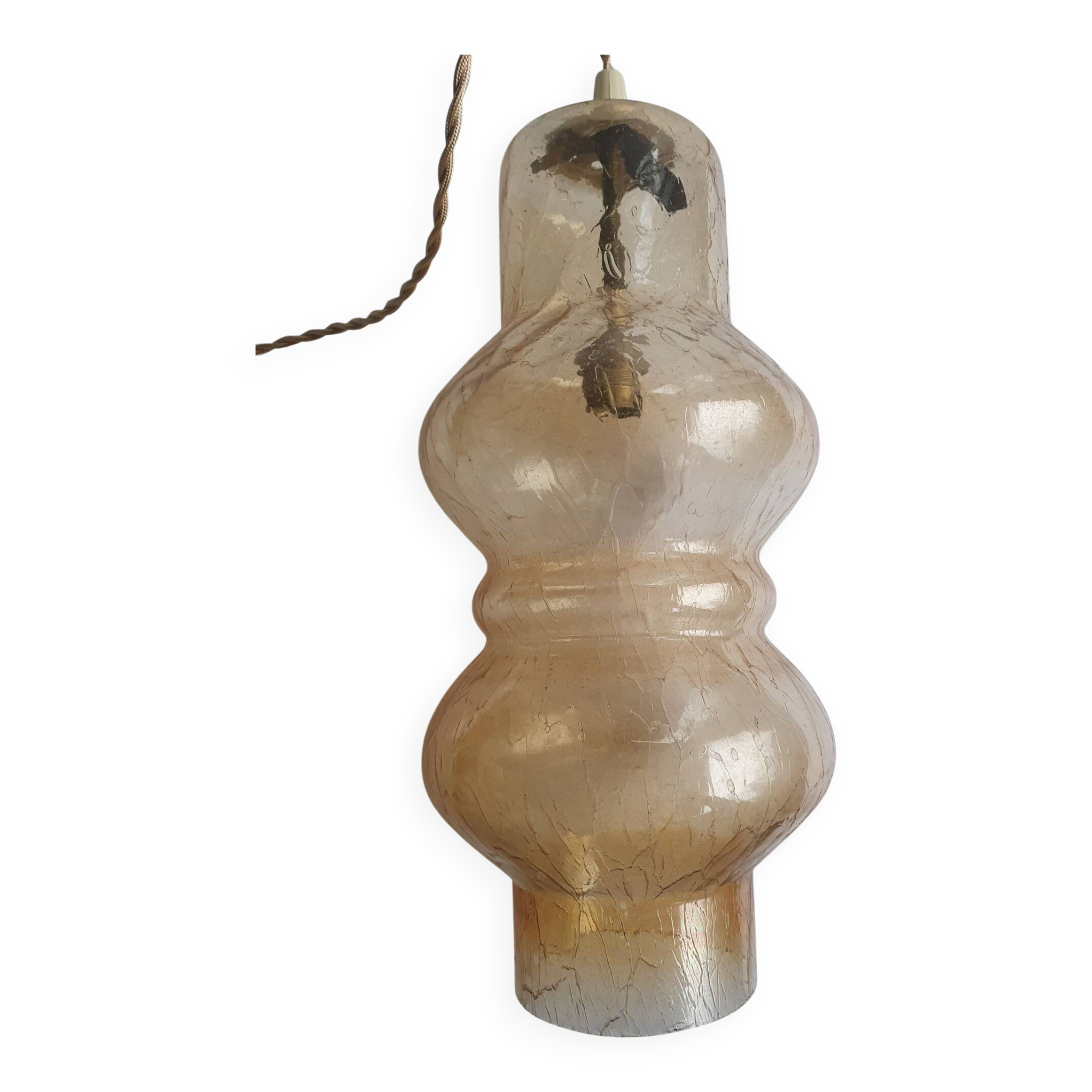 Large vintage brown glass hanging lamp