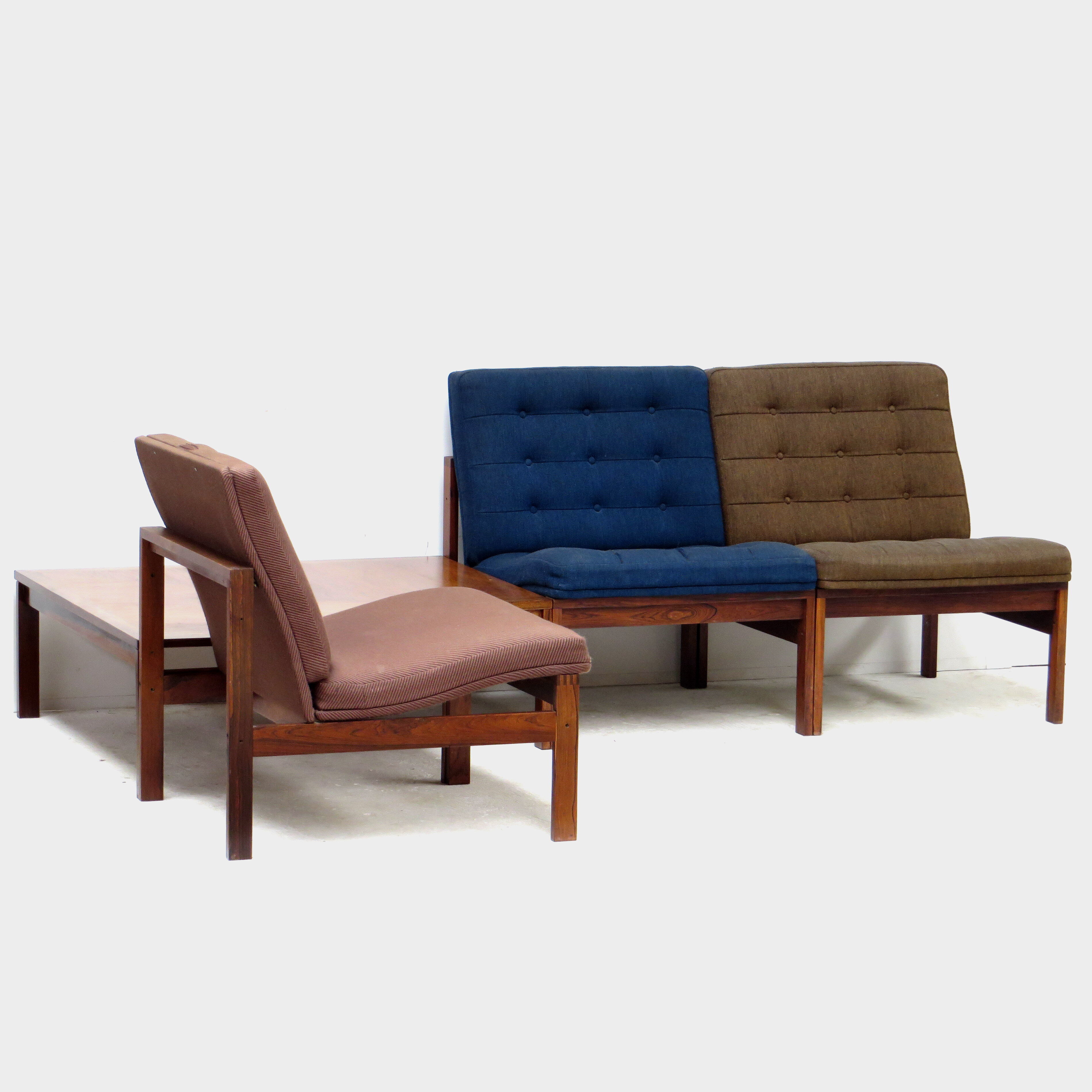 France and Son rosewood lounge chair element sofa set by Ole Gjerløv Knudsen & Torben Lind, 1960s