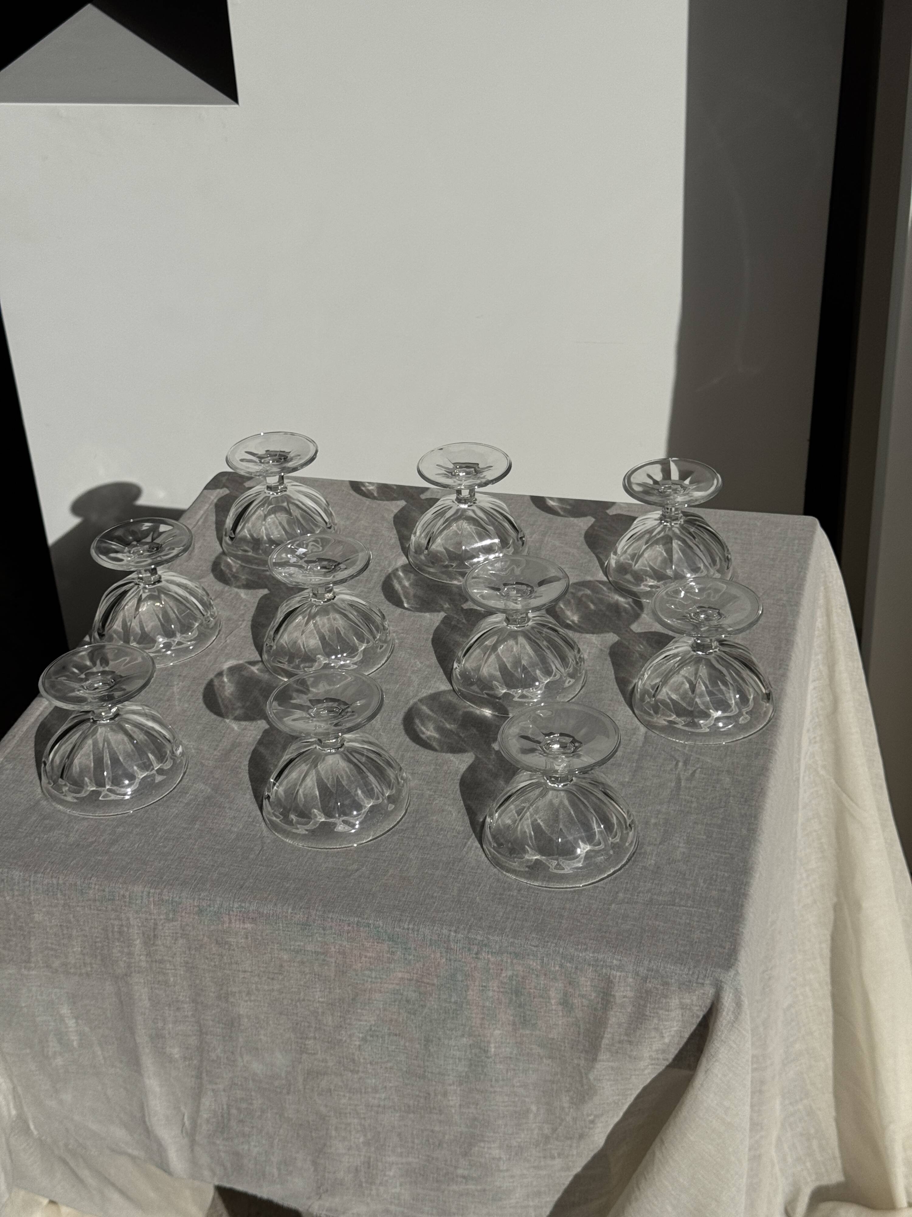 Set of 10 small vintage glass ice cream bowls.