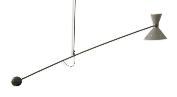 Suspension en laiton et abat jour blanc double eclairage