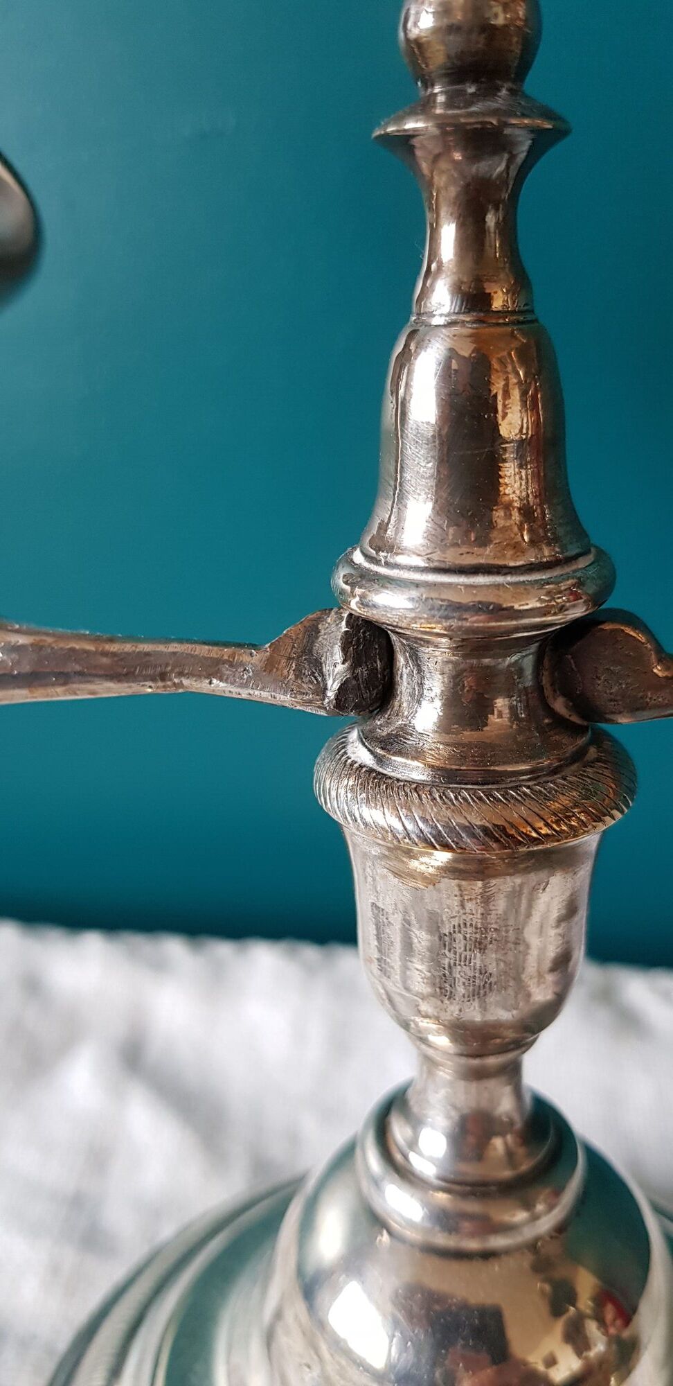 Pair of old silver metal candlesticks