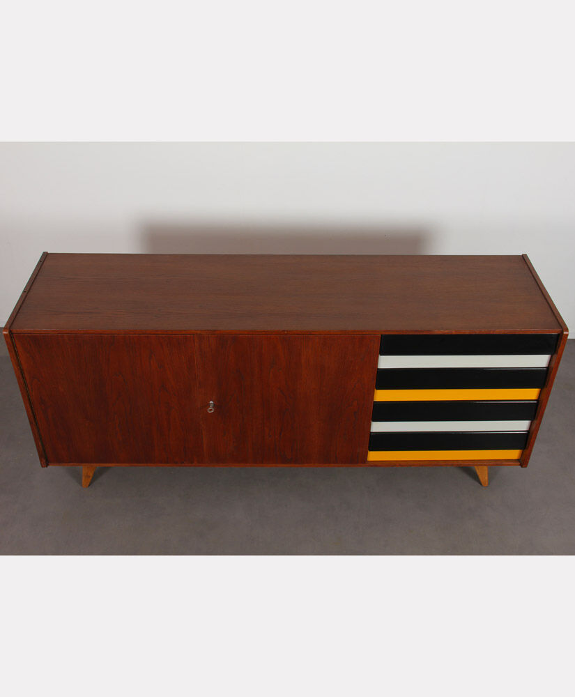 Oak sirdeboard with yellow and black drawers by Jiri Jiroutek, 1960
