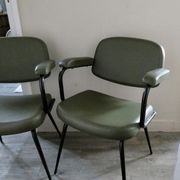 Pair of khaki green metal and skai armchairs from the 1960s