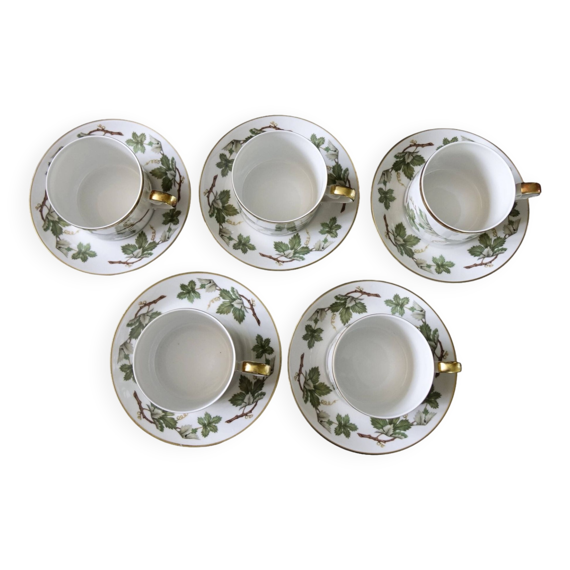 Vintage Hackefors cup plus saucer with leaf pattern from Sweden mid-century. Price per set.