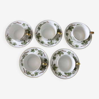 Vintage Hackefors cup plus saucer with leaf pattern from Sweden mid-century. Price per set.