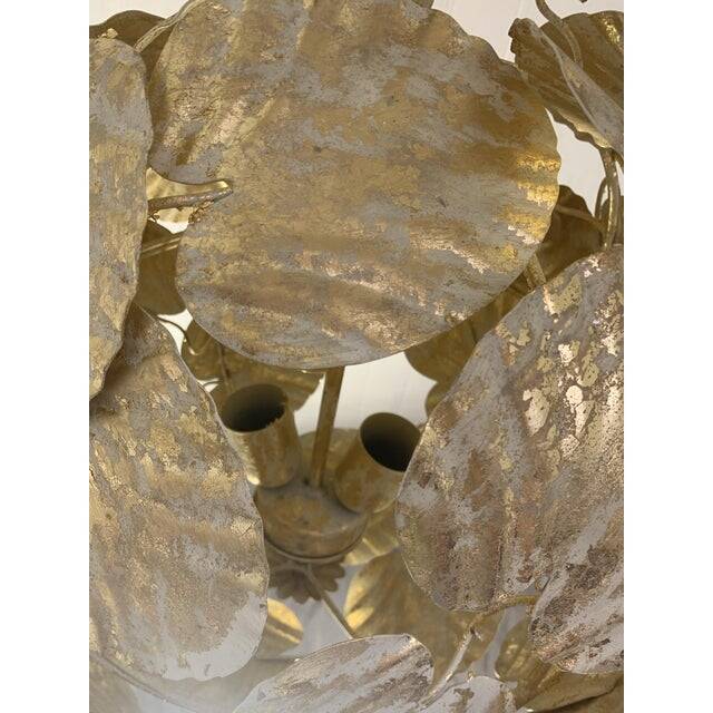 Contemporary gold-leaf and white leaves sphere suspension pendant