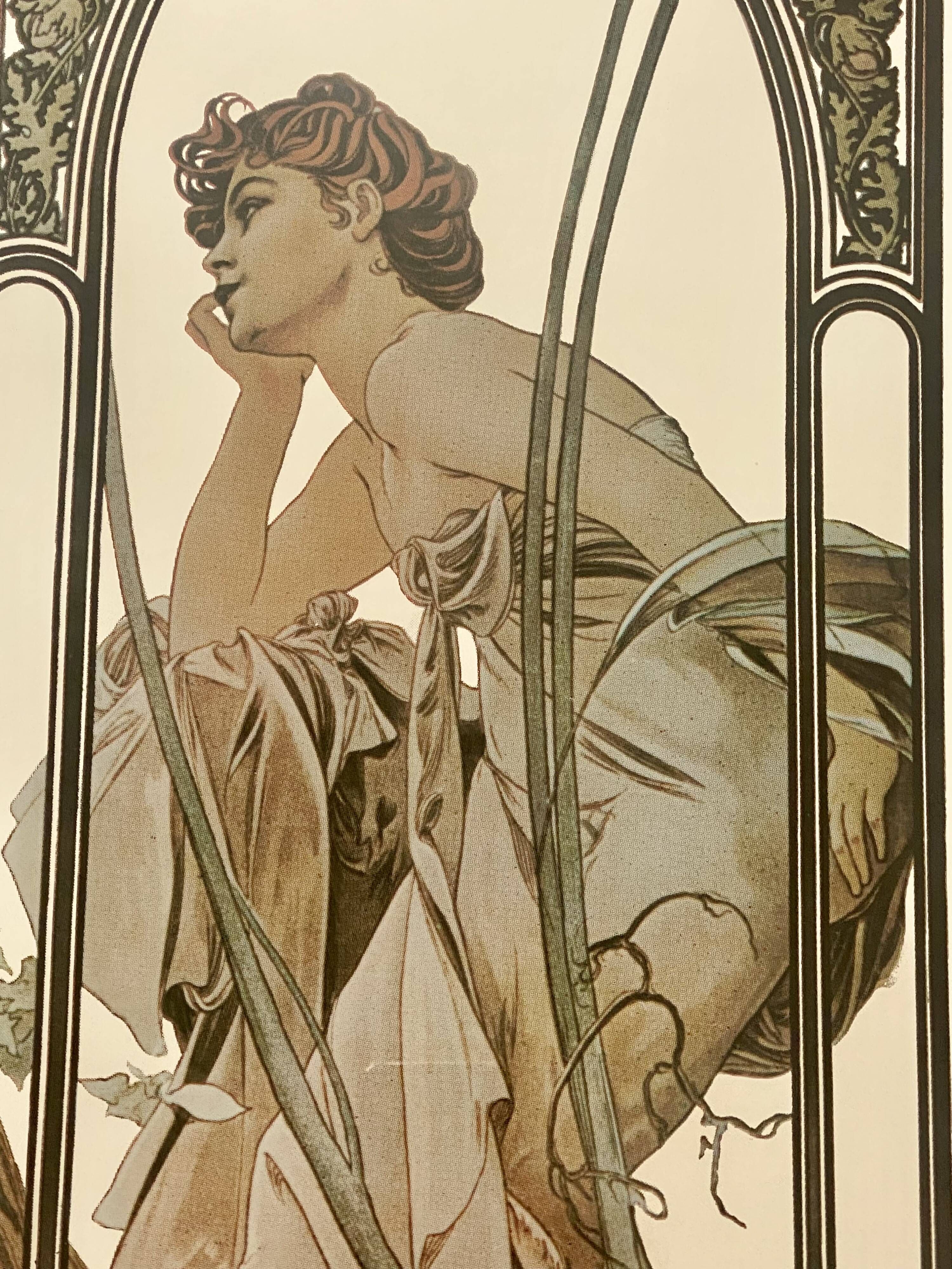 Miroir sérigraphié d’après Mucha Rêverie du soir