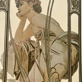 Silkscreened mirror after Mucha Rêverie du soir
