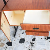Bookcase in slab wood and black metal, Italy 50s