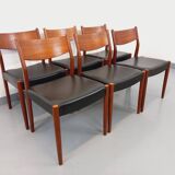 Set of 6 vintage Scandinavian Fristho Franeker chairs in teak and skai from the 60s