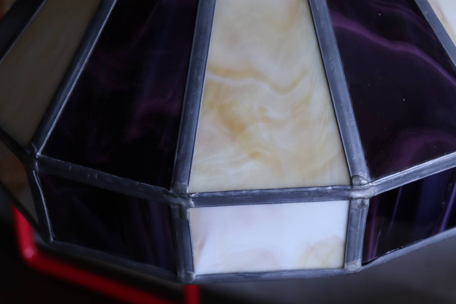 Large cream and purple tiffany style art deco pendant light
