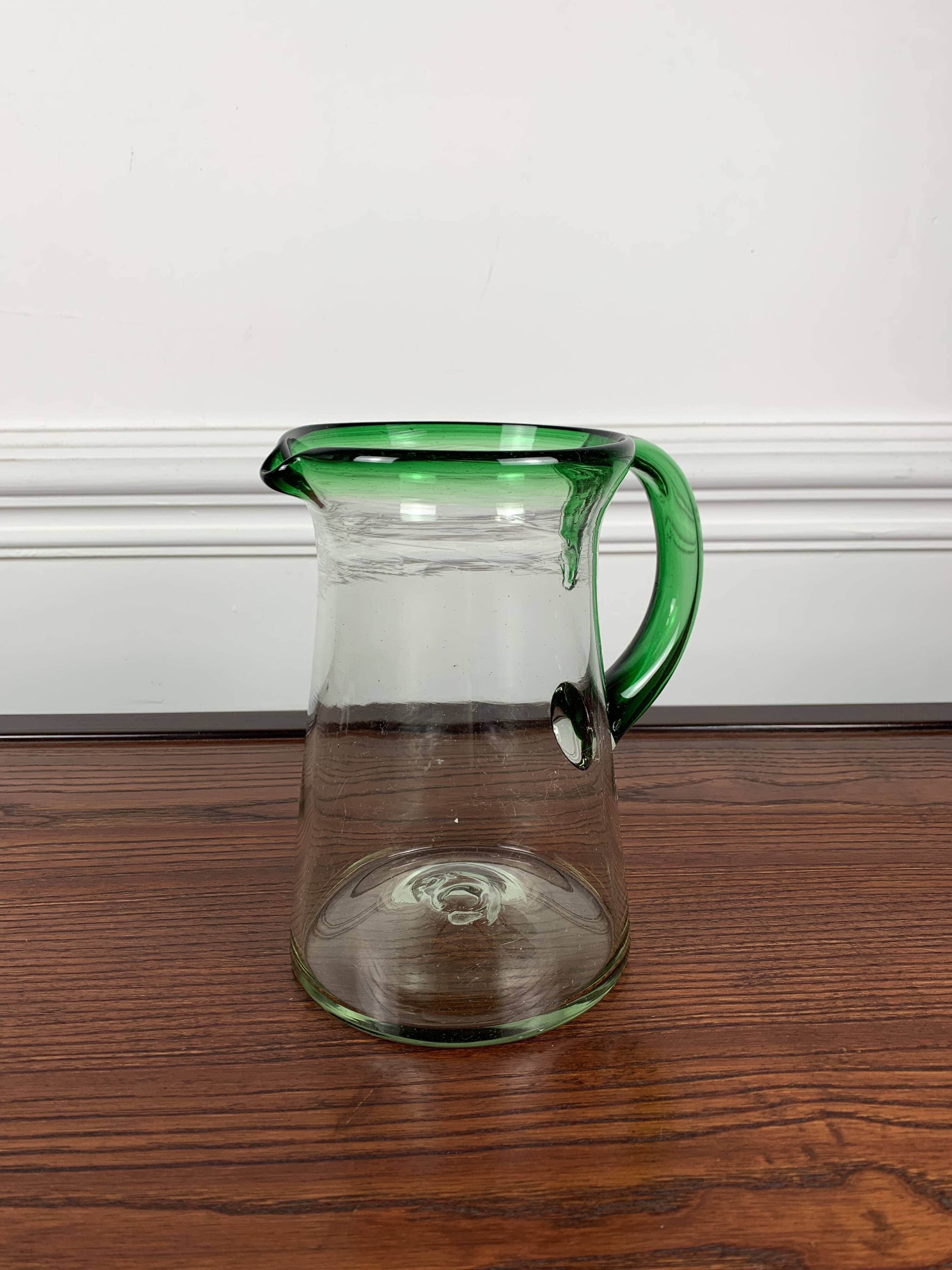 Vintage blown glass jug, green border