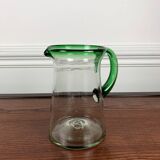 Vintage blown glass jug, green border