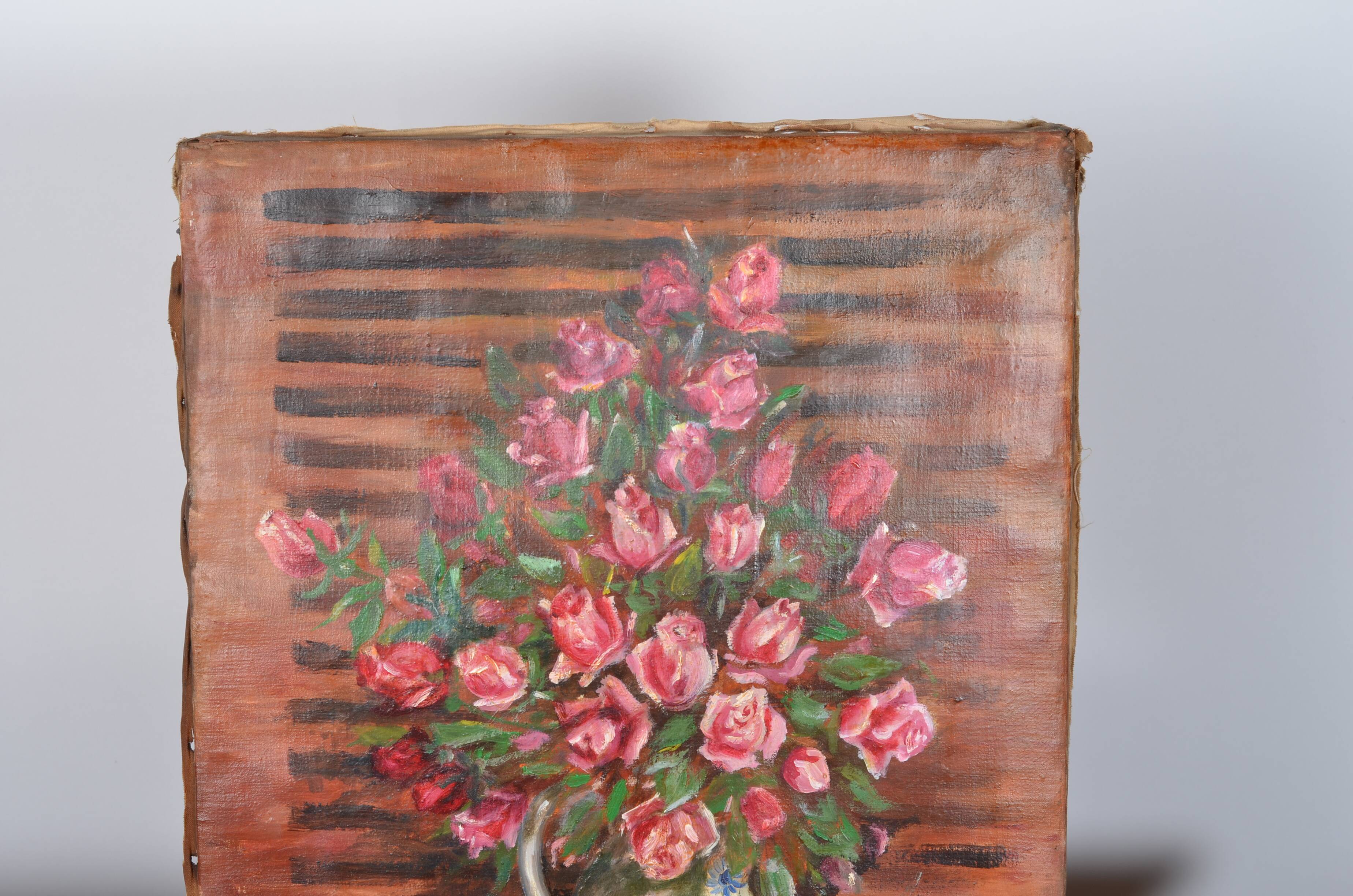 Oil on canvas still life bouquet of roses