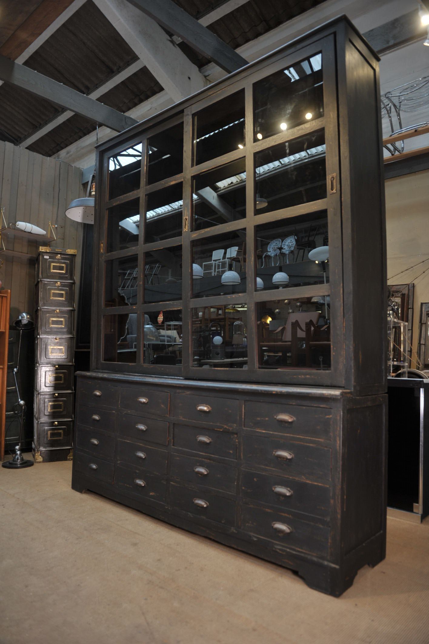 Teak library 1960 sliding doors and drawers