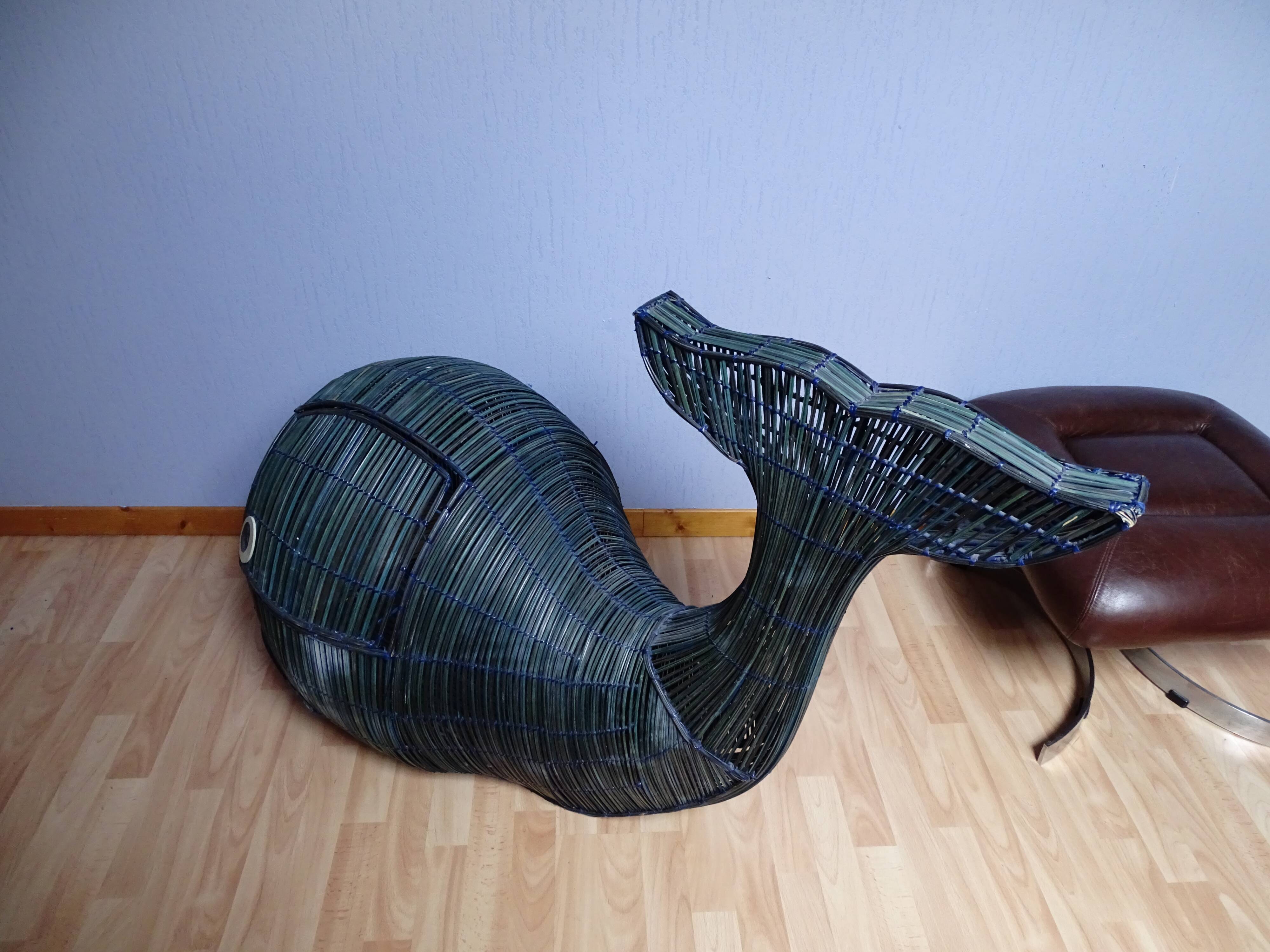 Vintage giant whale wicker storage box