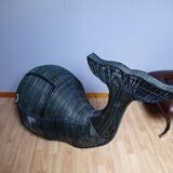 Vintage giant whale wicker storage box