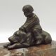 French Art Deco Table Lamp Vintage Dog & Child Figure Opaline Glass Shade