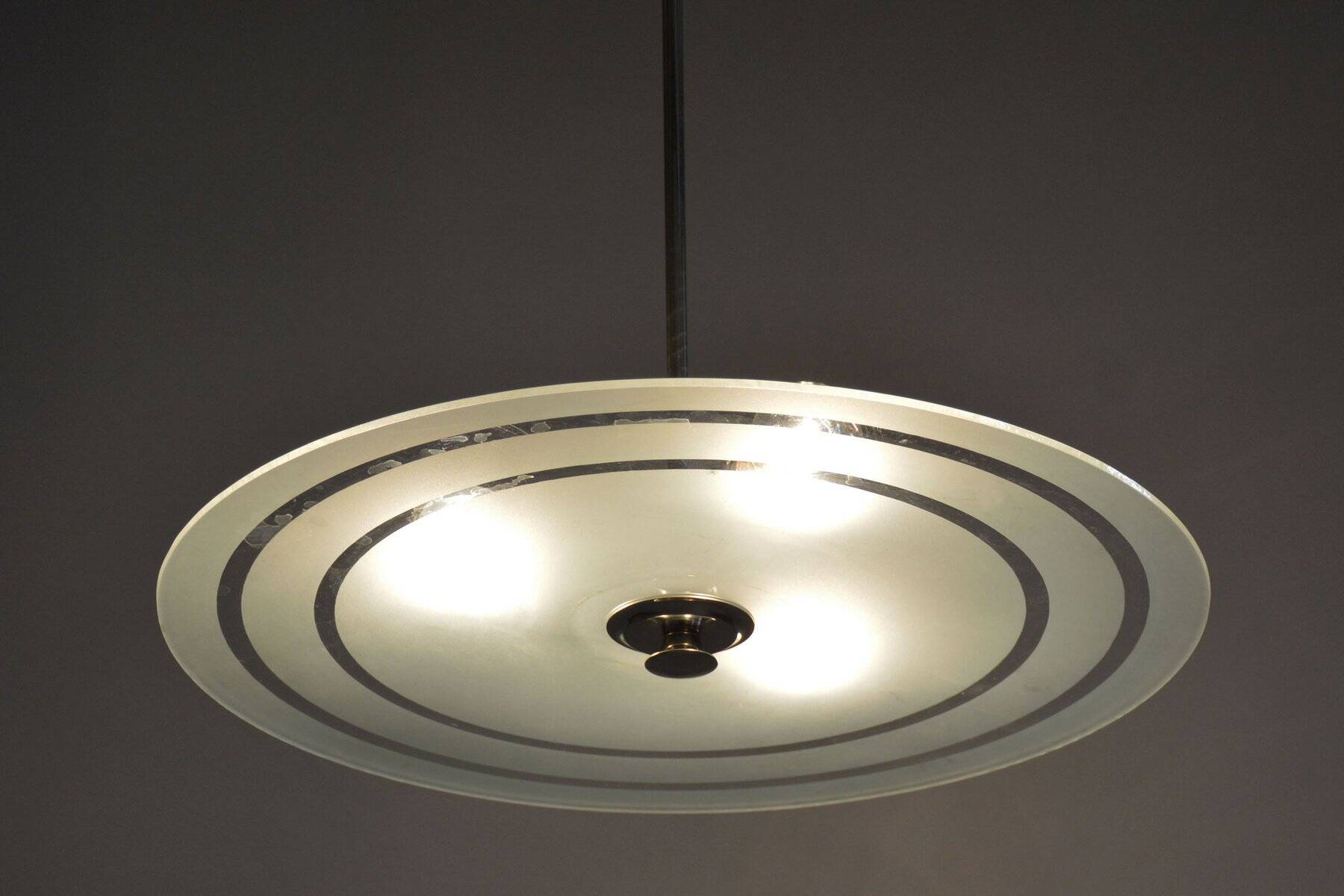 Czech Bauhaus Pendant in Chrome-Plated Steel and Milk Glass, 1930s