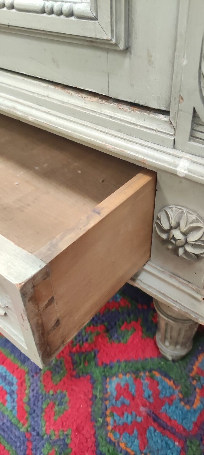 Wardrobe 3 doors, 3 drawers Louis XVI style patinated