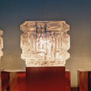 Pair of brushed aluminum and crystal wall lights, 1970s