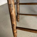 Rustic ladder-back oak chairs with embroidered seats | Netherlands | 1950s