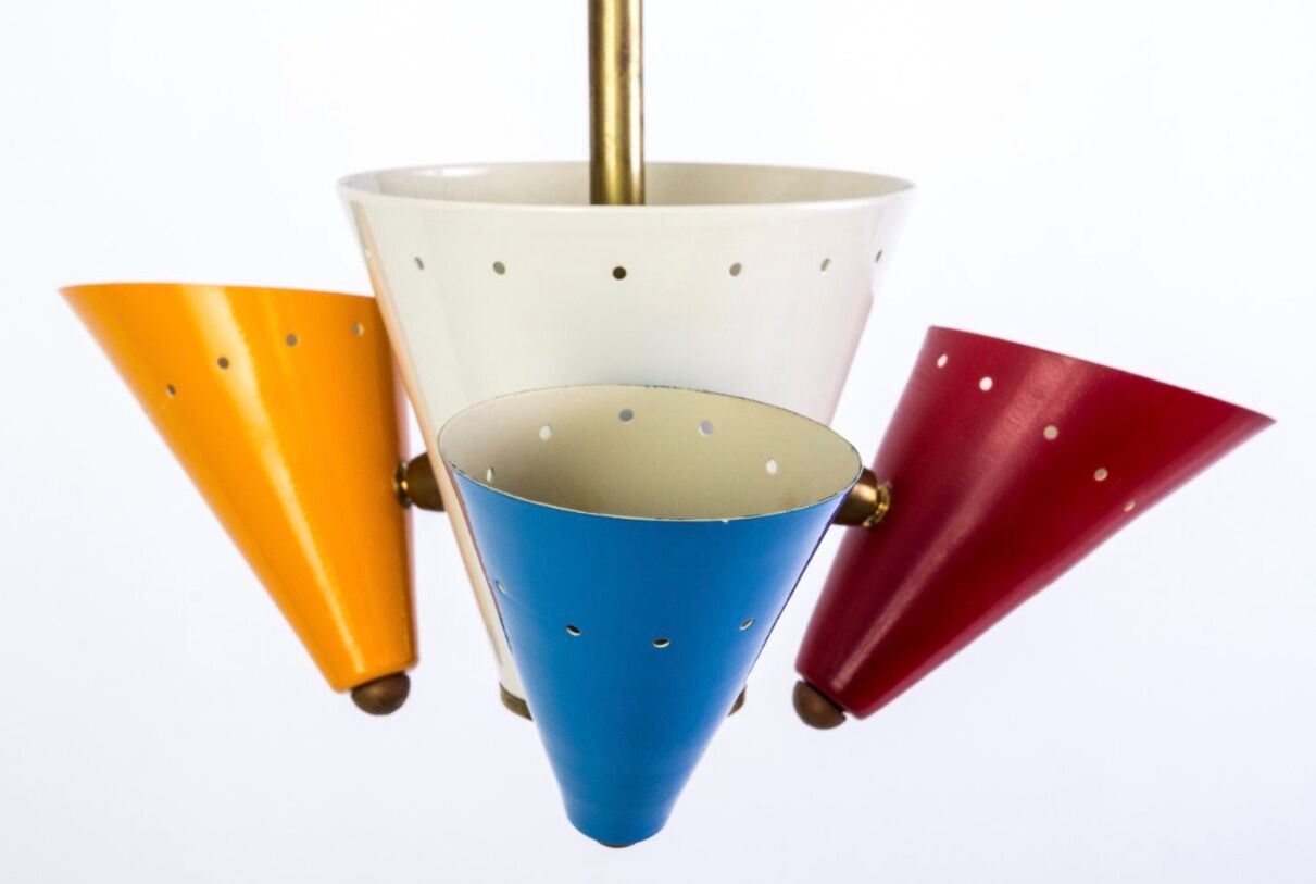 Italian brass and lacque metal chandelier from the 50