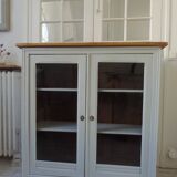 Display case, old shallow sideboard re-enchanted in cloud gray.