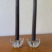 2 bougeoirs fleurs en cristal, années 60