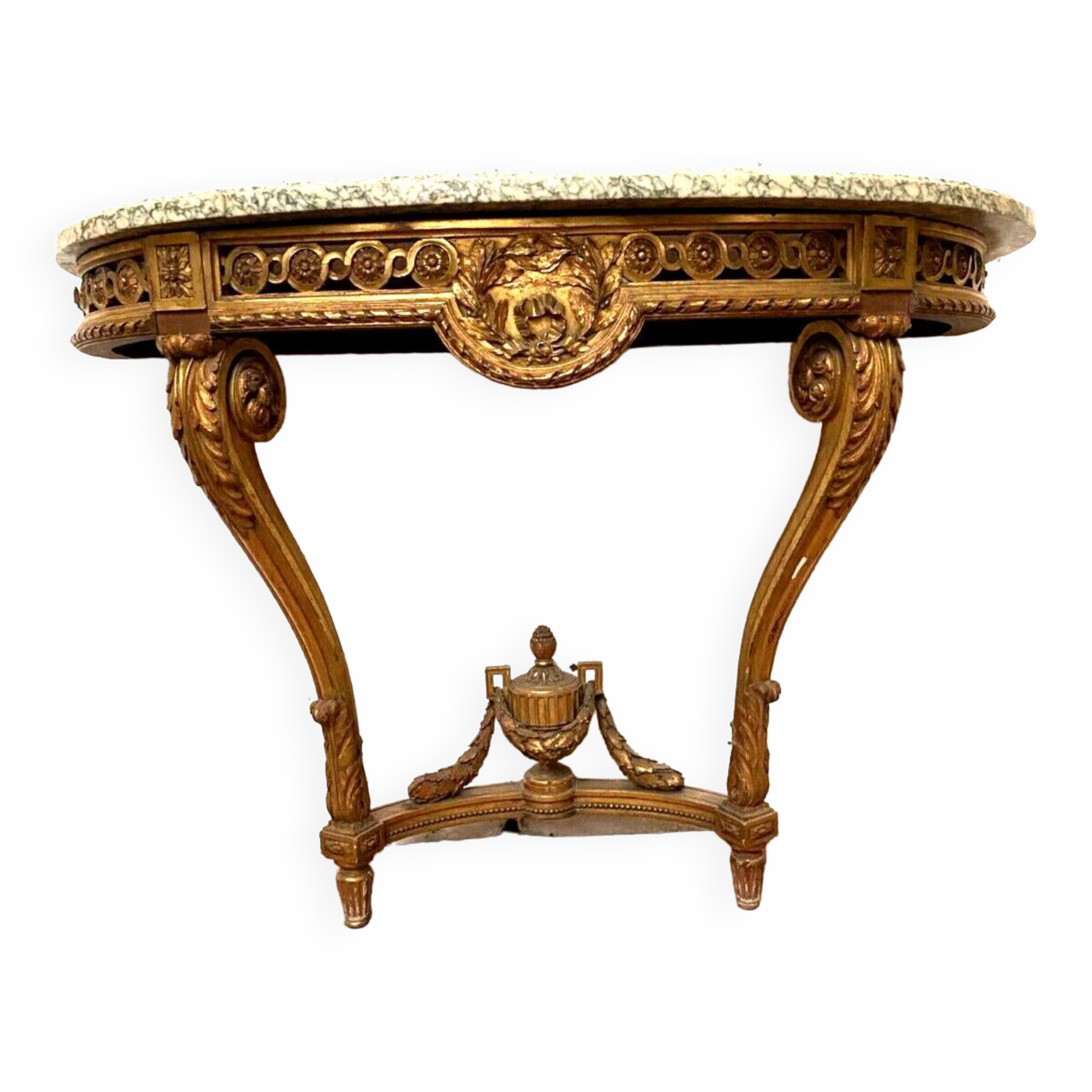 Louis XVI style console in gilded wood 20th century Veined green marble top