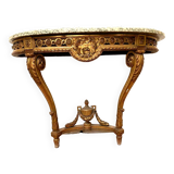 Louis XVI style console in gilded wood 20th century Veined green marble top