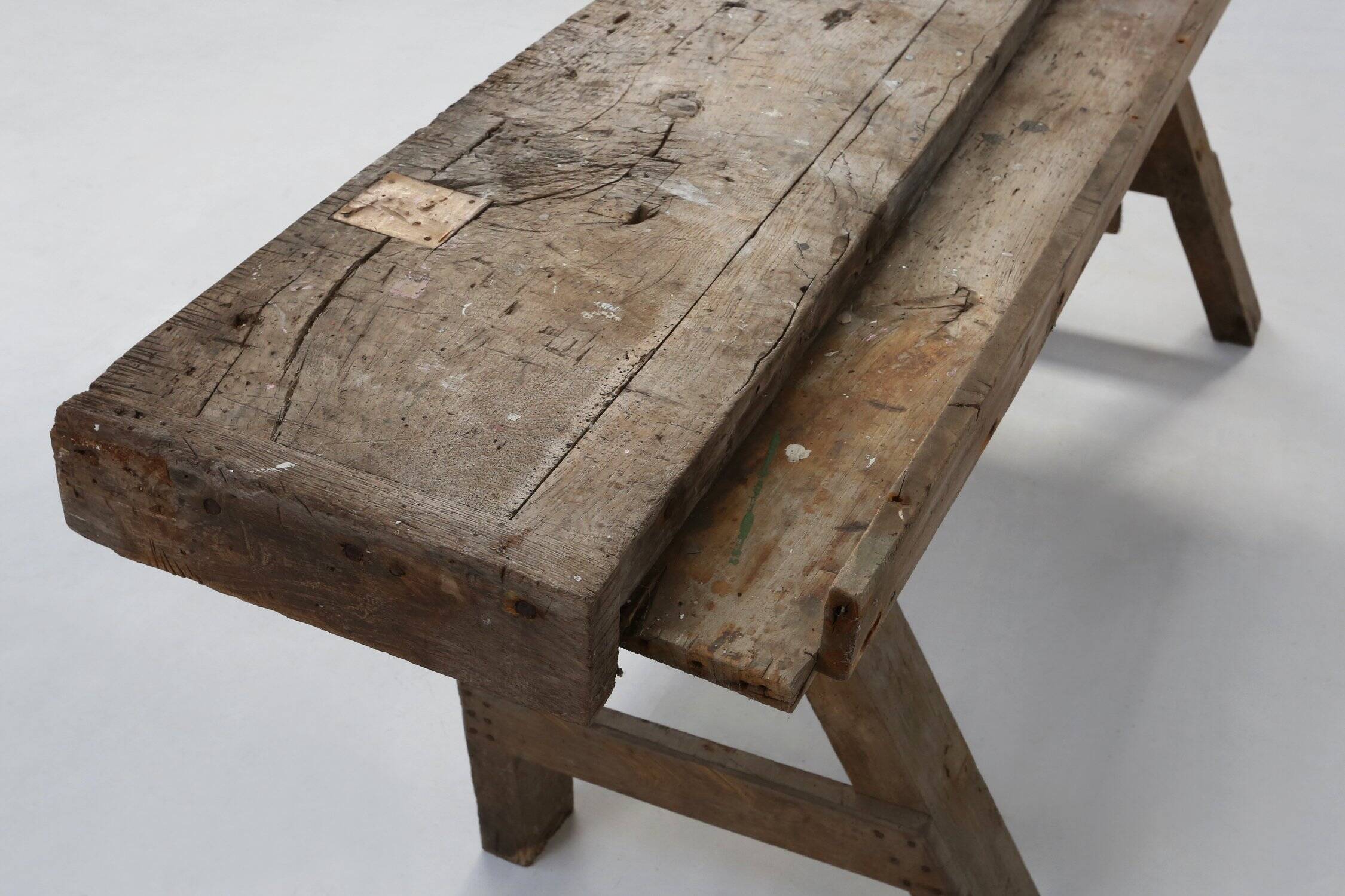 Industrial solid oak Workbench, Belgium ca. 1900