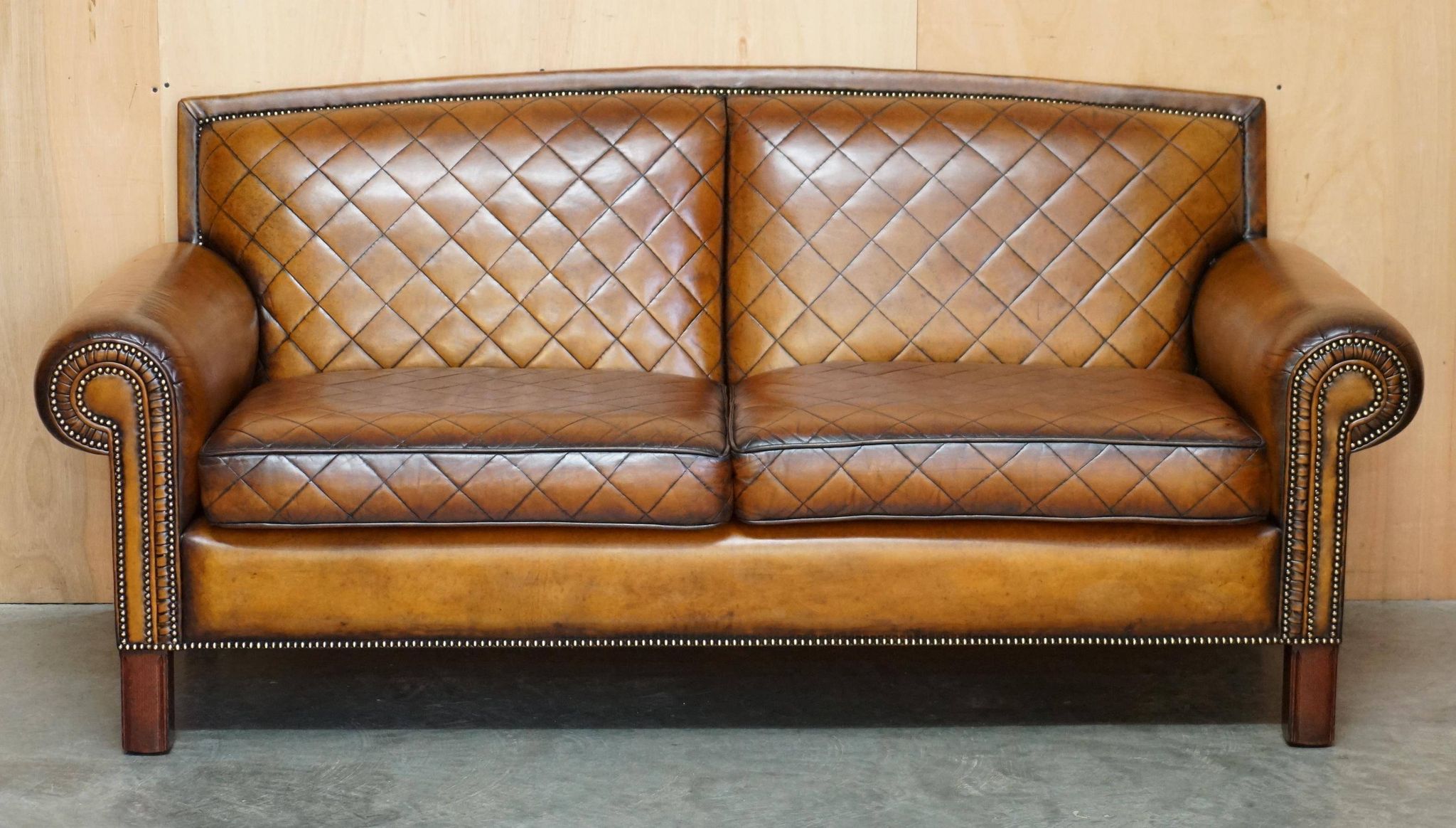 Mustang Leather Art Deco Style Sofa Fully Restored