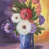 Tableau peinture à l'huile bouquet de fleurs signé Stella