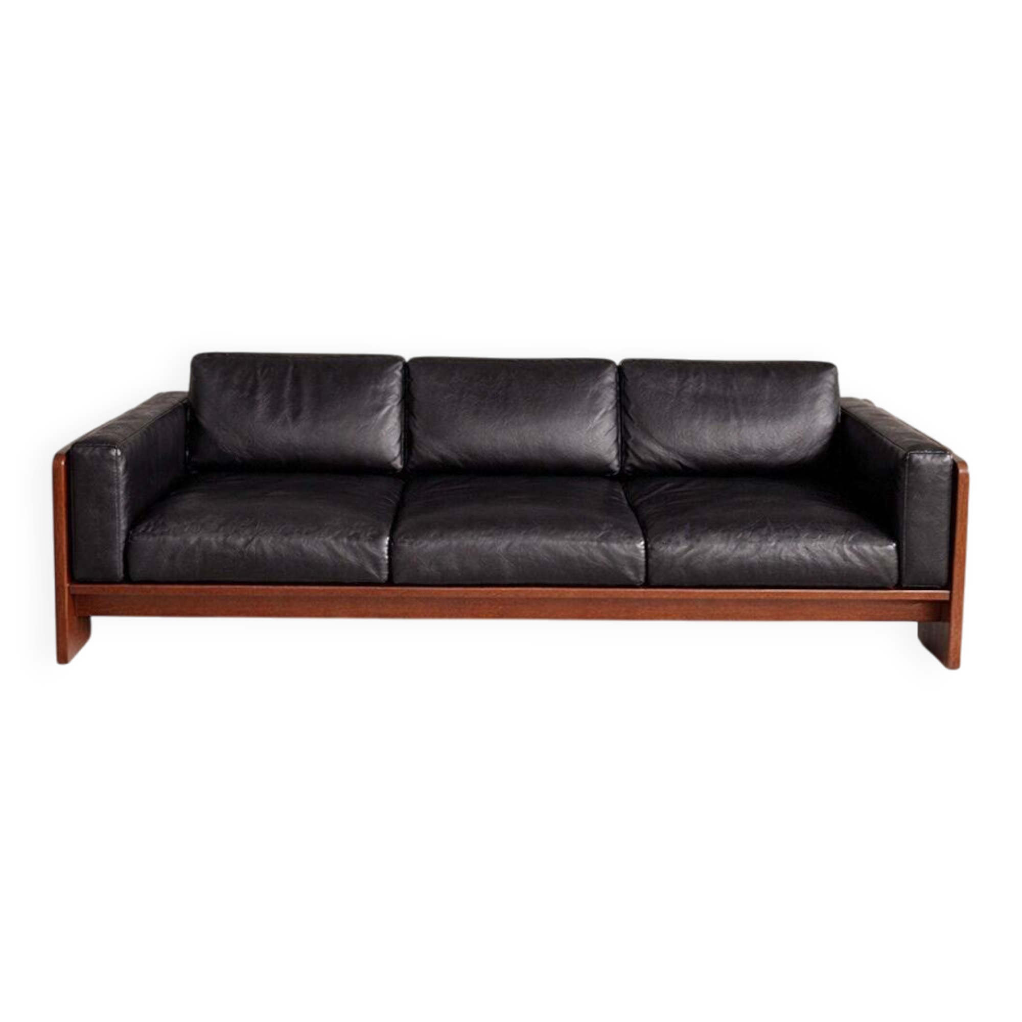 Three-seater leather and rosewood canapé Bastiano by Tobia Scarpa.