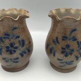 Pair of vintage pottery vases with floral decoration and glaçureau sel