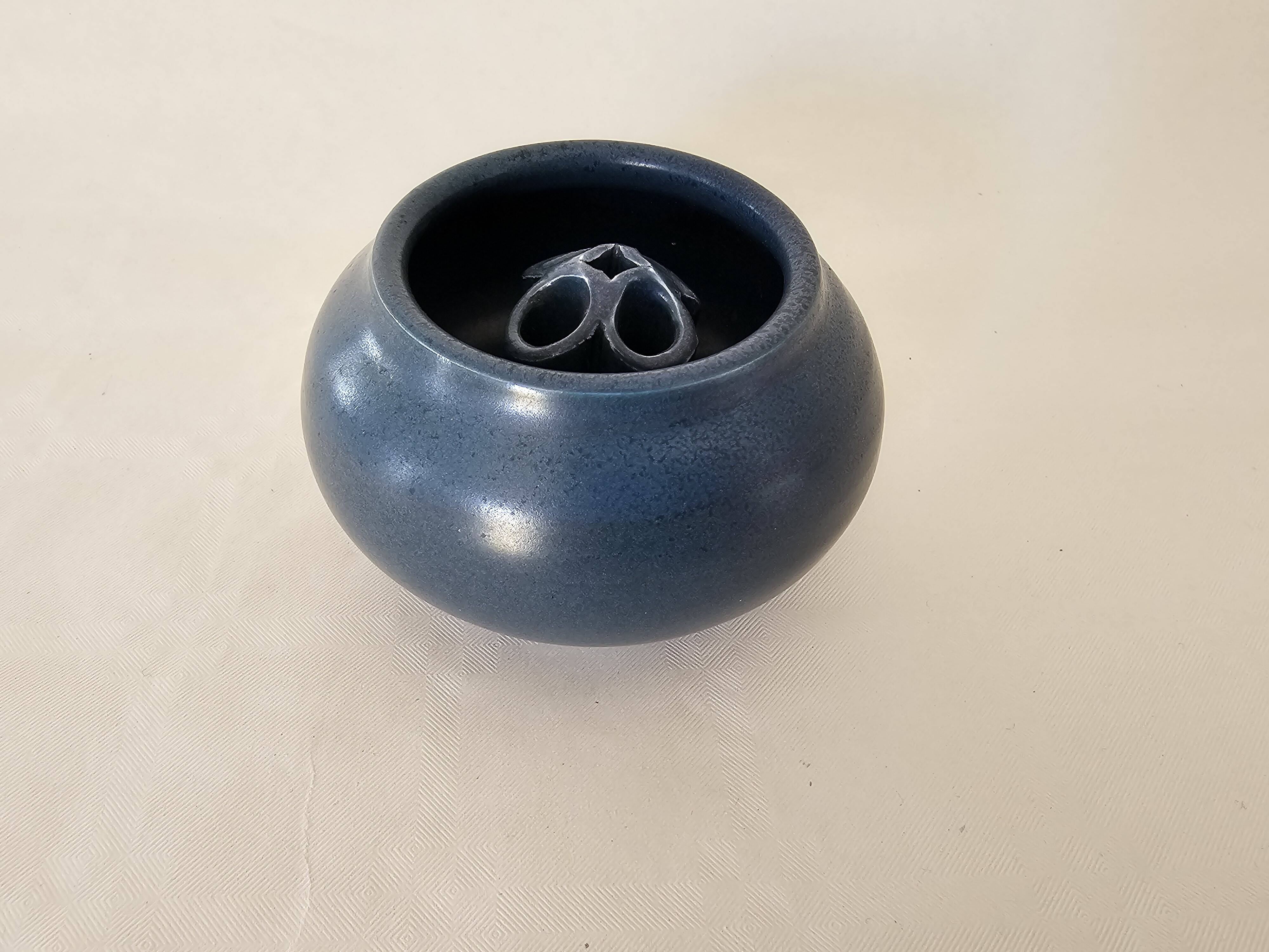 Small Blue Ceramic Flower Vase Signed Gérald POTT