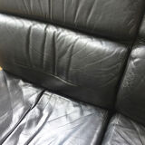 Danish sofa and armchairs curved wood and leather